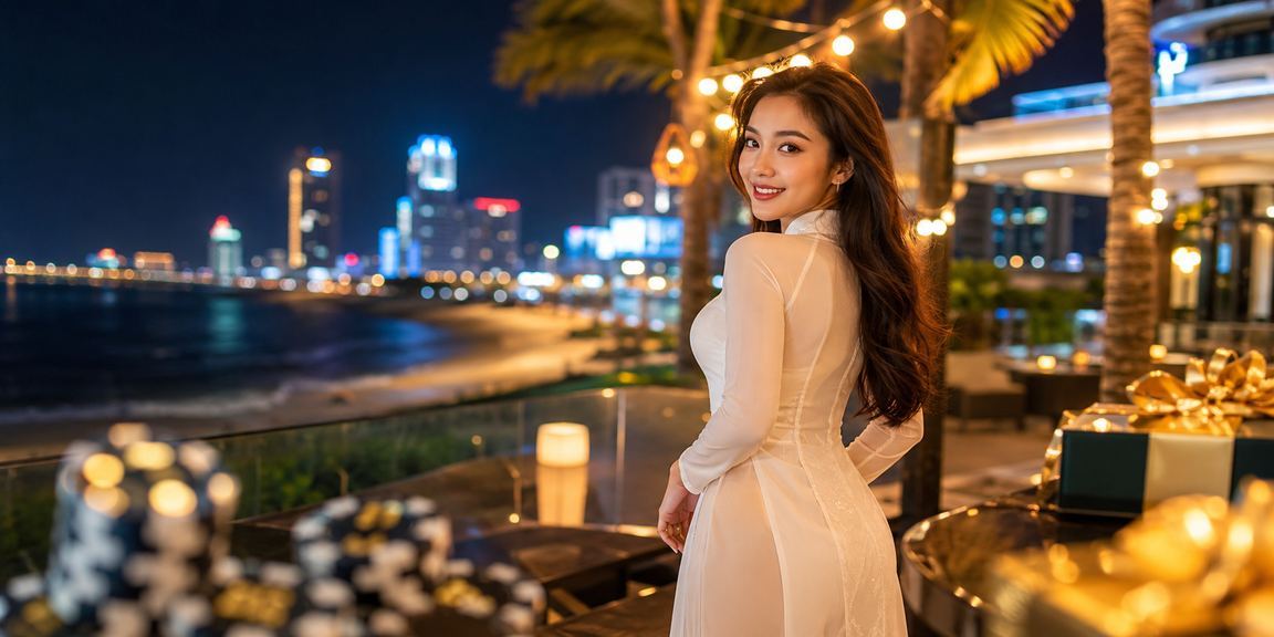 Phụ nữ mặc áo dài Đà Nẵng trải nghiệm casino trực tuyến trên điện thoại