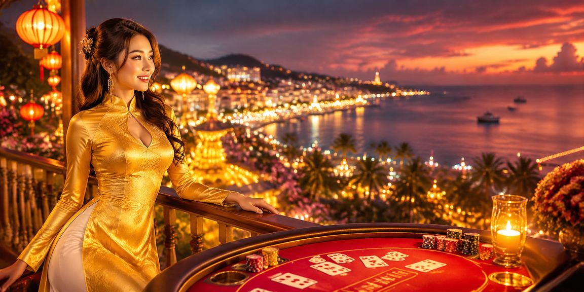 Cảnh chơi baccarat trực tuyến tại Phú Quốc với áo dài truyền thống Việt Nam